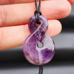 Natural Amethyst Traditional NZ Maori Infinity Carving Pendant Necklace