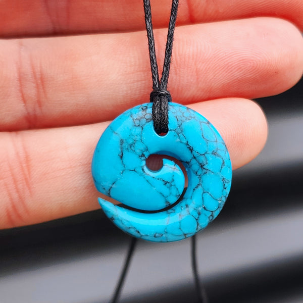 Turquoise Traditional NZ Maori Koru Carving Pendant Necklace