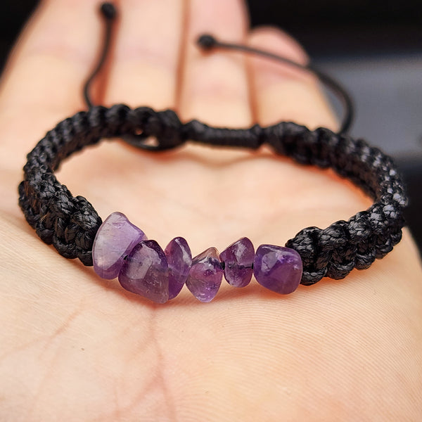 Natural Amethyst Chip Black Macrame Bracelet