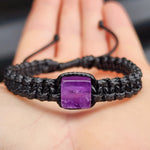 Natural Amethyst Cube Black Macrame Bracelet