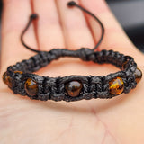 Black Macrame Cord & Polished Green Amber Bracelet