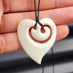 Natural Hand Carved Maori Bone Carving Pendant Necklace - Heart