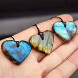 Natural Hand Carved Labradorite Heart Pendant Necklaces