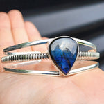 Solid Sterling Silver & Natural Labradorite Handmade Cuff Bracelet