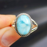 (R) Solid Sterling Silver & Natural Larimar Handmade Solitaire Ring