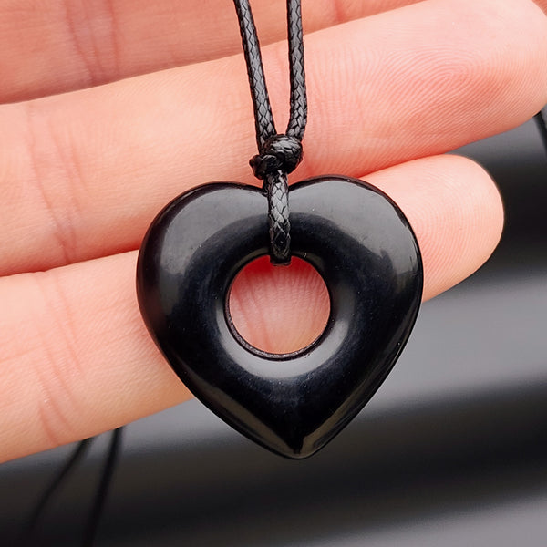 Natural Obsidian Heart Pendant Necklace