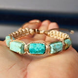 Natural Turquoise Cylinder Tan Macramé Bracelet (10X12B)