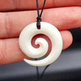 Natural Hand Carved Maori Bone Carving Pendant Necklace - Koru