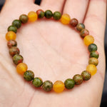 Raw Honey Amber & Natural Unakite Elastic Bracelet