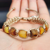 Mixed Raw Rustic Cylinder Amber Tan Macrame Bracelet