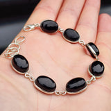 Solid Sterling Silver & Natural Black Onyx Handmade Chain Bracelet