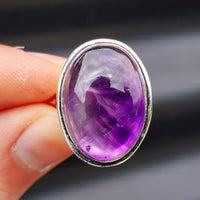 (Q) Solid Sterling Silver & Natural Amethyst Oval Handmade Solitaire Ring