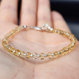 Solid Sterling Silver & Natural Citrine Stone 4mm Cylinder Bead Bracelet