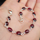 Solid Sterling Silver & Natural Garnet Handmade Chain Bracelet