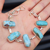 Solid Sterling Silver & Natural Larimar Handmade Chain Bracelet