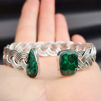 Solid Sterling Silver & Natural Malachite Handmade Cuff Bracelet