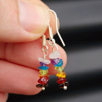 Solid Sterling Silver & Natural Gemstone 7 Chakra Hanging Earrings