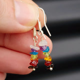 Solid Sterling Silver & Natural Gemstone 7 Chakra Hanging Earrings