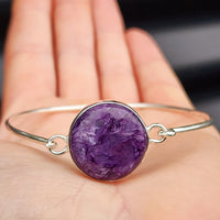 Solid Sterling Silver & Natural Charoite Handmade Bangle Bracelet