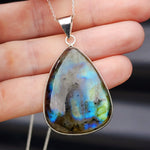 Solid Sterling Silver & Natural Labradorite Handmade Pear Pendant & Chain Necklace