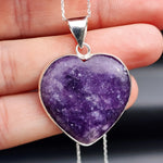 Solid Sterling Silver & Natural Lepidolite Handmade Heart Pendant Necklace