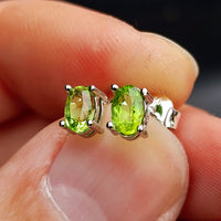 Natural Peridot & Solid Silver Stud Earrings