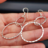 Handmade Solid Sterling Silver Double Hoop Hanging Earrings