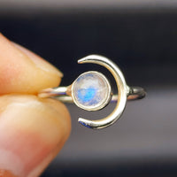 (Q) Solid Sterling Silver Sun & Moonstone Handmade Rustic Ring