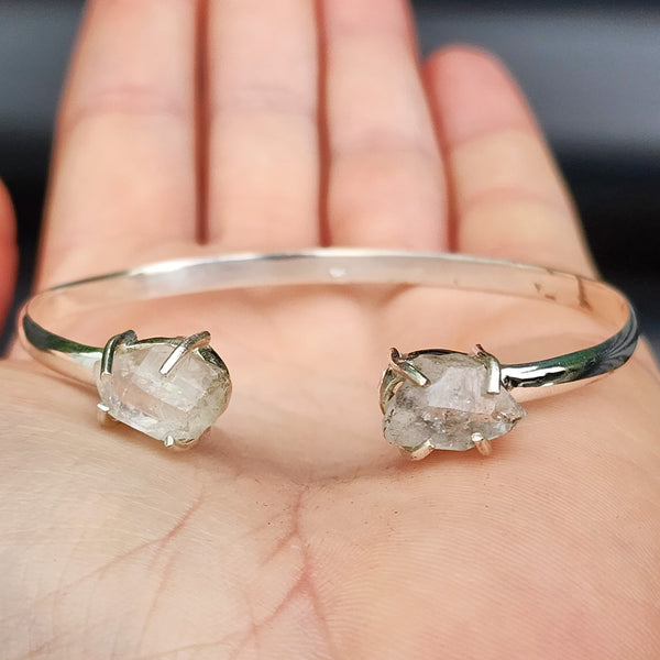 Solid Sterling Silver & Herkimer Diamond Handmade Cuff Bracelet