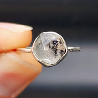 (Q) Solid Sterling Silver & Natural Herkimer Diamond Irregular Setting Handmade Signet Ring