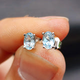 Natural Blue Topaz & Solid Silver Oval Stud Earrings