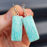 Solid Sterling Silver & Natural Amazonite Handmade Hanging Hook Earrings