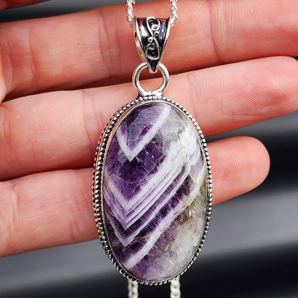 Solid Sterling Silver & Natural Amethyst Handmade Victorian Necklace