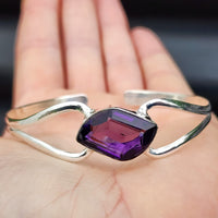 Solid Sterling Silver & Natural Amethyst Handmade Cuff Bracelet