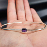 Solid Sterling Silver & Natural Amethyst Handmade Cuff Bracelet