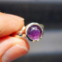 (O) Solid Sterling Silver & Natural Amethyst Stone Handmade Solitaire Ring