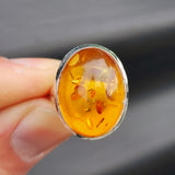 (T) Solid Sterling Silver & Natural Baltic Amber Handmade Oval Solitaire Ring