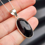 Solid Sterling Silver & Natural Black Onyx Handmade Pendant & Chain Necklace