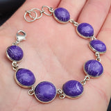 Solid Sterling Silver & Natural Charoite Handmade Chain Bracelet