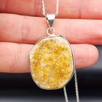 Solid Sterling Silver & Natural Citrine Druzy Handmade Pendant & Chain Necklace