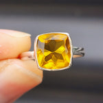 (R) Solid Sterling Silver & Natural Citrine Stone Handmade Square Solitaire Ring