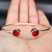 Solid Sterling Silver & Natural Garnet Handmade Cuff Bracelet