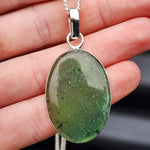 Solid Sterling Silver & Natural Nephrite Greenstone Handmade Oval Pendant Necklace