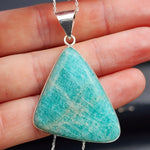 Solid Sterling Silver & Natural Amazonite Handmade Irregular Pendant & Chain Necklace