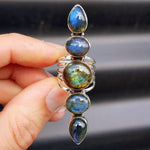 (Q) XL Solid Sterling Silver & Natural Labradorite Multi Setting Handmade Ring