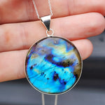 Solid Sterling Silver & Natural Labradorite Handmade Planet Necklace