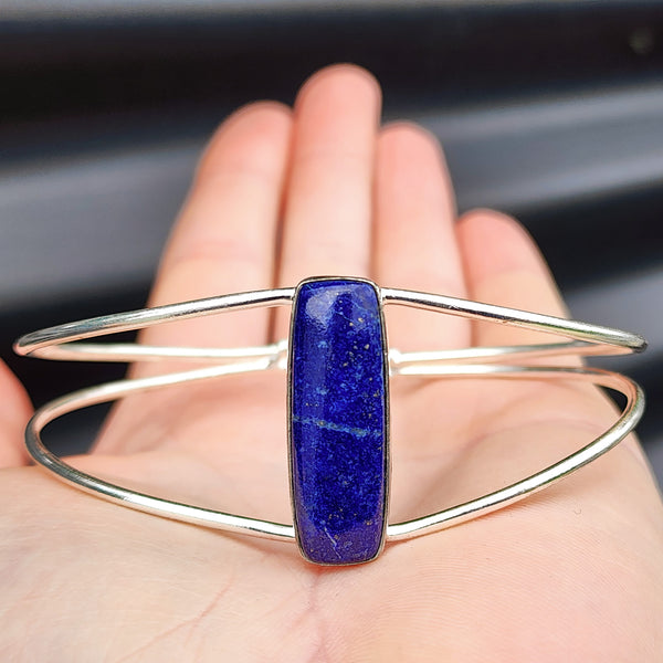 Solid Sterling Silver & Natural Lapis Lazuli Handmade Cuff Bracelet