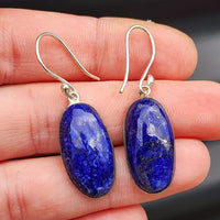 Solid Sterling Silver & Natural Lapis Lazuli Handmade Hanging Hook Earrings