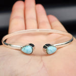 Solid Sterling Silver & Natural Larimar Handmade Bangle Bracelet