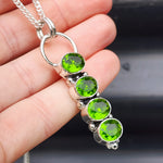 Handmade Solid Sterling Silver & 4x Setting Natural Peridot Pendant Necklace